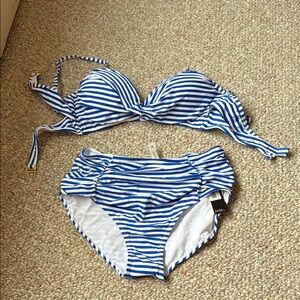 Blue and White Striped Bikini Set